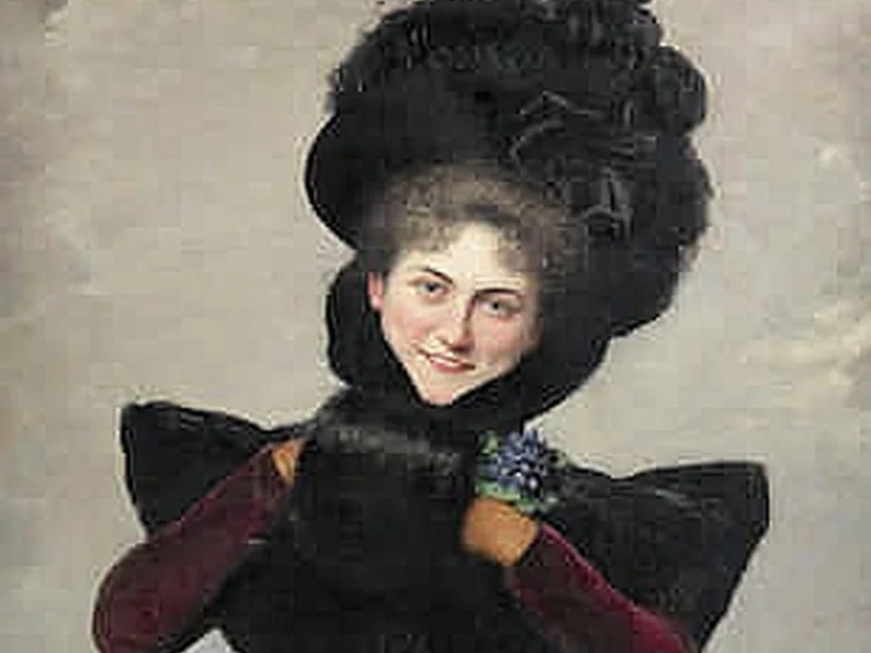 1861-Francine Charderon - Elegante donna con manicotto di pelliccia
